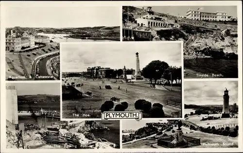 Ak Plymouth Devon England, Aquarium and Cattewater, Tinside Beach, The Hoe, Pool, Sound