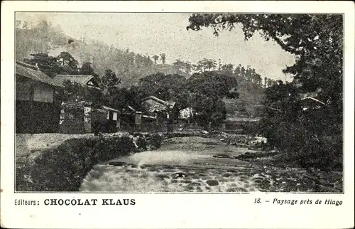 Ak Japan, Paysage pres de Hiago, Chocolat Klaus