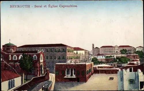 Ak Beirut Beyrouth Libanon, vue sur la Serai et Eglise Capouchine