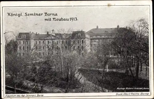 Ak Borna in Sachsen, Königliches Seminar mit Neubau 1913