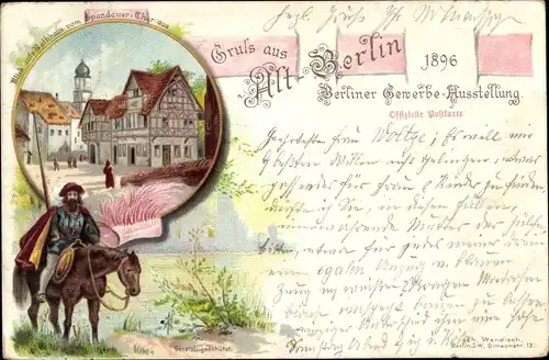 Litho Berlin Treptow, Gewerbeausstellung 1896, Rathaus vom Spandauer Tor gesehen