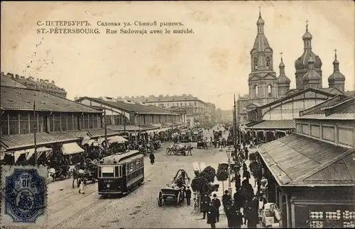 Ak Sankt Petersburg Russland, Rue Sadowaja avec le marché