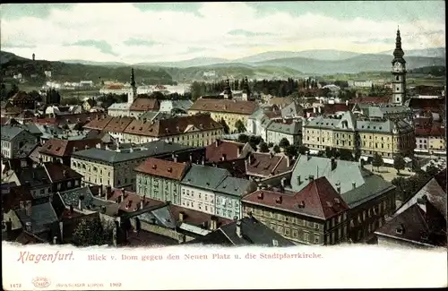 Ak Klagenfurt am Wörthersee Kärnten, Neuer Platz, Stadtpfarrkirche, Blick vom Dom