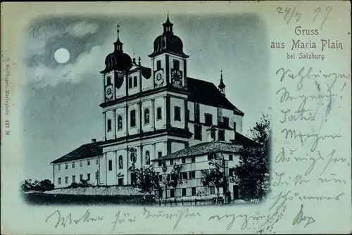 Mondschein Ak Maria Plain Bergheim in Salzburg, Katholische Kirche