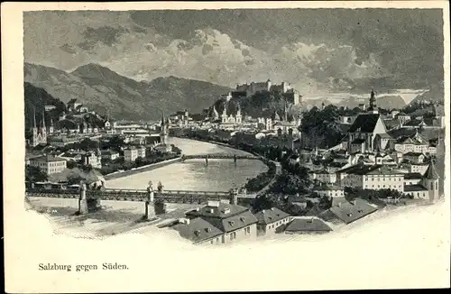Künstler Ak Salzburg in Österreich, Blick auf den Ort gegen Süden