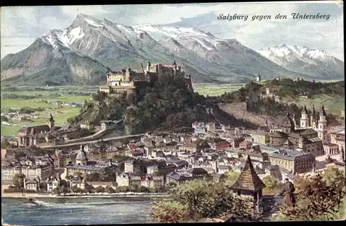 Künstler Ak Salzburg in Österreich, Panorama gegen den Untersberg