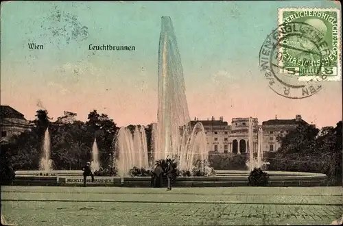 Ak Wien 1 Innere Stadt, Schwarzenbergplatz, Hochstrahlbrunnen, Leuchtbrunnen