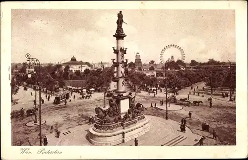 Ak Wien 2 Leopoldstadt, Praterstern, Straßenbahn, Riesenrad, Tegetthoffdenkmal