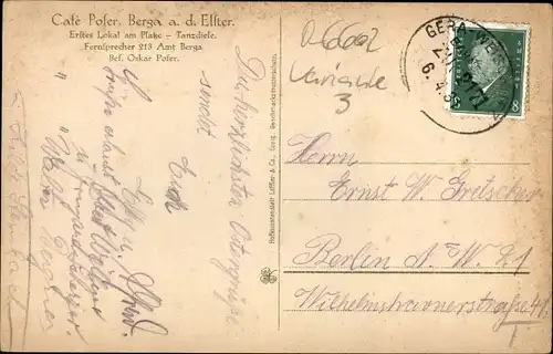 Ak Berga an der Elster Thüringen, Cafe Poser