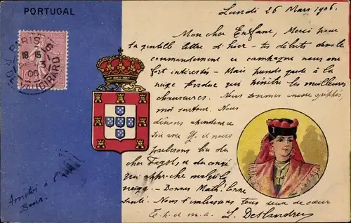 Wappen Litho Portugal, Frau in Tracht