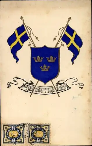 Wappen Ak Schweden, Du gamla du fria, Landesflaggen