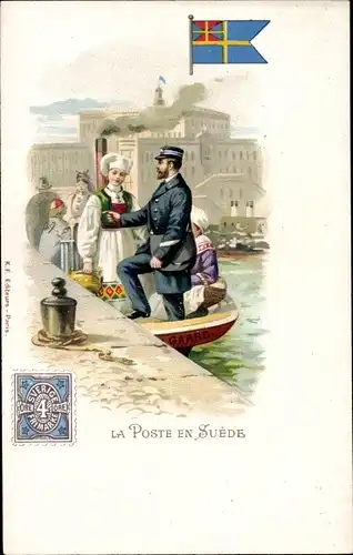 Briefmarken Litho Schweden, La Poste en Suède, Briefträger, Frauen in Trachten