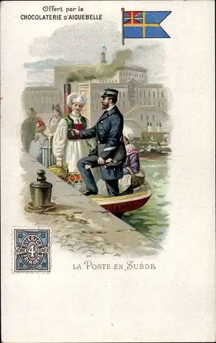 Briefmarken Litho Schweden, La Poste en Suède, Briefträger, Frauen in Trachten