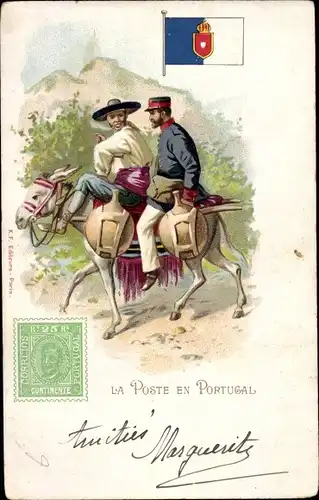 Briefmarken Litho Portugal, La Poste en Portugal, Briefträger, Maultier