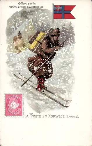 Briefmarken Litho Norwegen, La Poste en Norwège, Norwegischer Briefträger, Ski, Schnee