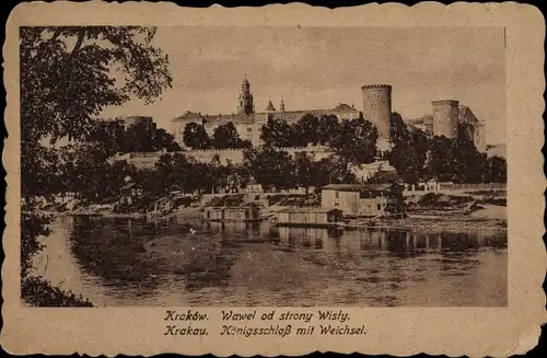 Ak Kraków Krakau Polen, Königsschloss mit Weichsel