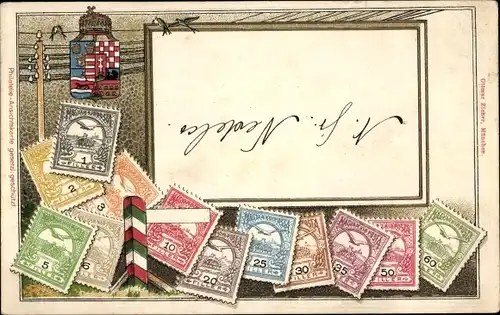 Briefmarken Wappen Ak Ungarn, Magyar