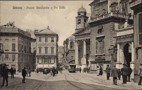 Ak Genova Genua Liguria, Piazza Annunziata e Via Balbi, Straßenbahn