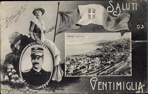 Passepartout Ak Ventimiglia Liguria, Veduta generale, Totalansicht, Vittorio Emanuele III.