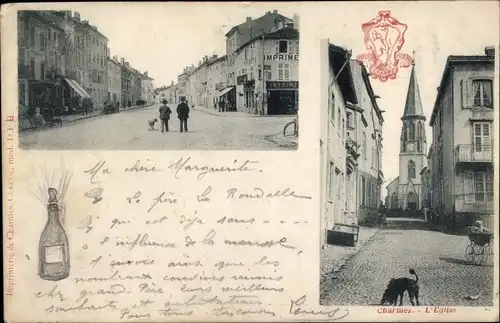 Ak Charmes Vosges, L'Eglise, Une Rue