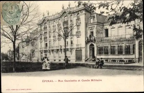 Ak Épinal Lothringen Vosges, Rue Gambetta et Cercle Militaire