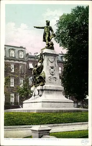 Ak Washington DC USA, Lafayette Park, Rochambeau Statue