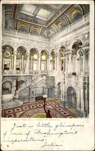 Ak Washington DC USA, Library of Congress, Central Stair Hall
