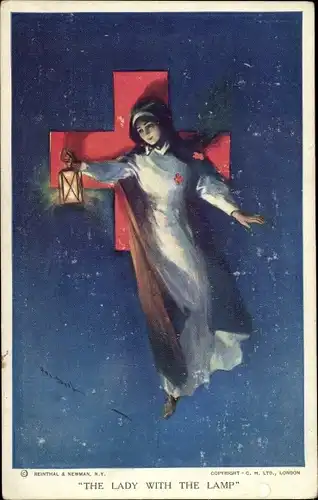 Künstler Ak The Lady with the Lamp, Red Cross, Krankenschwester, Laterne