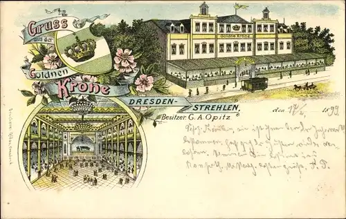 Litho Dresden Strehlen, Gasthaus Goldne Krone, Innenansicht