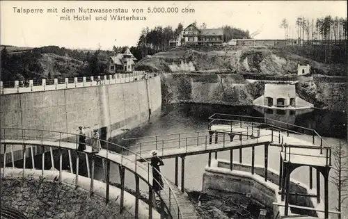 Ak Leśna Marklissa Schlesien, Talsperre, Hotel und Wärterhaus