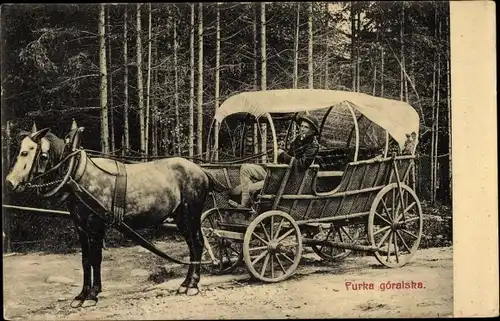 Ak Polen, Furka goralska, Kutsche, Mann in Tracht