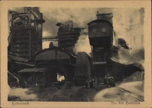 Ak Oberschlesien, Hüttenwerk, Bei den Hochöfen