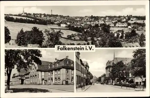 Ak Falkenstein Vogtland, Bahnhof, Hauptstraße, Blick auf den Ort