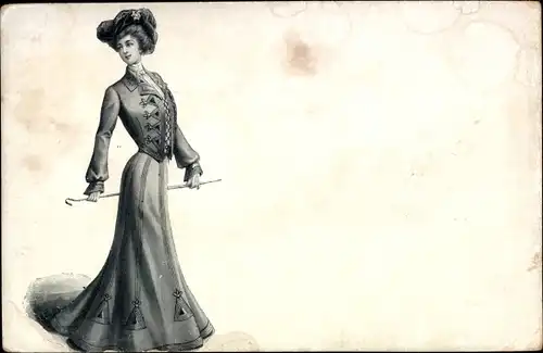 Litho Frau in elegantem Kleid mit Hut