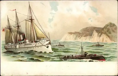Litho Dampfer und Schlepper auf dem Meer