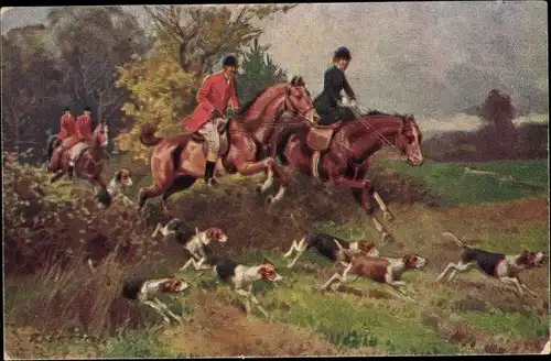 Ak Jagdgesellschaft, Reiter, Jagdhunde