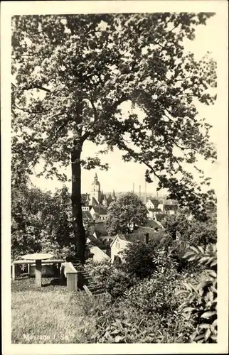 Ak Meerane in Sachsen, Blick auf den Ort, Rastplatz mit Baum