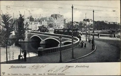 Ak Amsterdam Nordholland Niederlande, Nieuwe Amstelbrug