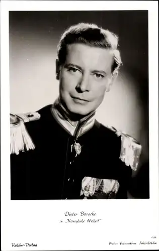 Ak Schauspieler Dieter Borsche, Portrait, Uniform, Epauletten, Ordensspange, Film Königliche Hoheit