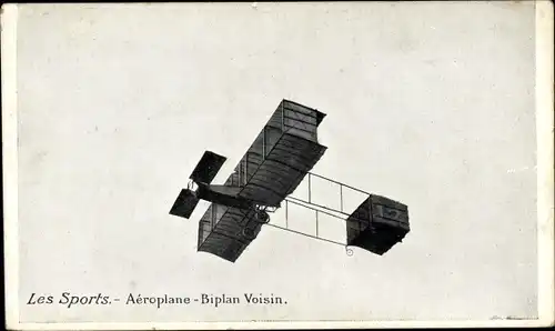Ak Les Sports, Aeroplane, Biplan Voisin, Doppeldecker