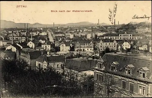 Ak Zittau in der Oberlausitz, Blick nach der Webervorstadt