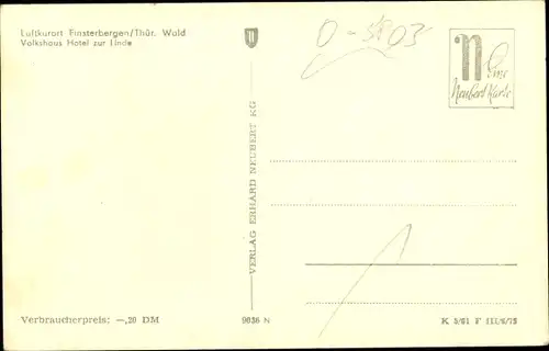 Ak Finsterbergen Friedrichroda im Thüringer Wald, Volkshaus Hotel zur Linde