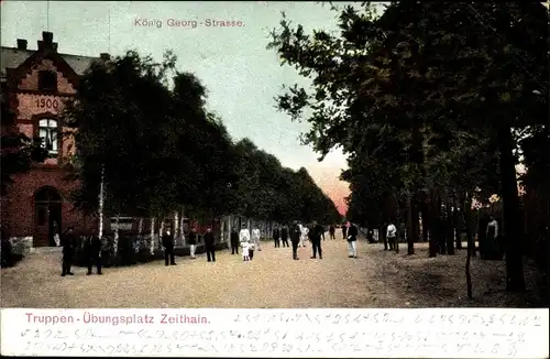 Ak Zeithain in Sachsen, Truppenübungsplatz, Partie an der König Georg Straße, Soldaten