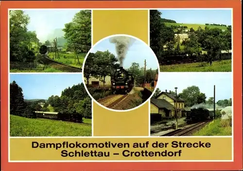 Ak Schlettau im Erzgebirge, Dampflokomotiven auf der Strecke Schlettau Crottendorf