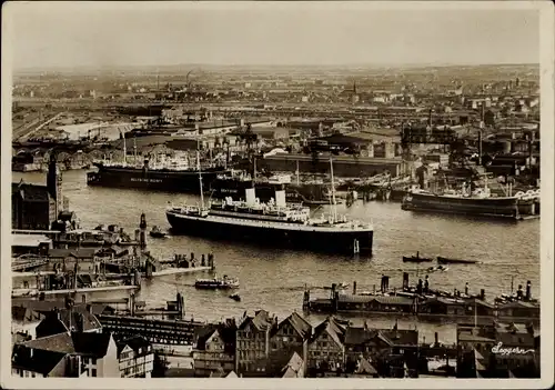 Ak Hamburg, Blick auf den Hafen, Dampfer