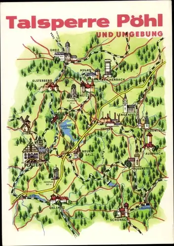 Landkarten Ak Pöhl Vogtland, Talsperre, Plauen, Lengenfeld, Greiz, Netzschkau