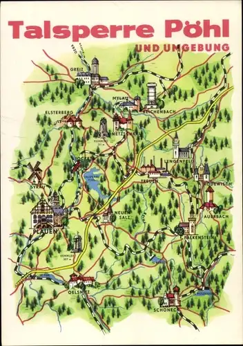 Landkarten Ak Pöhl Vogtland, Talsperre, Plauen, Lengenfeld, Greiz, Netzschkau