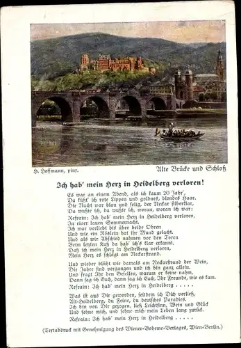 Künstler Lied Ak H. Hoffmann, Heidelberg, alte Brücke, Schloss