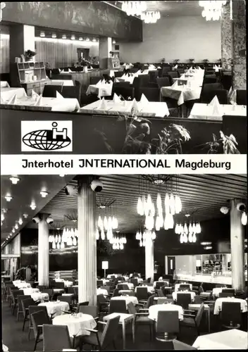 Ak Magdeburg an der Elbe, Interhotel International, Restaurant Moskwa, Cafe Wien