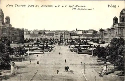 Ak Wien 1 Innere Stadt, Maria Theresien-Platz, Monument und Hof-Marstall, Hofstallstraße